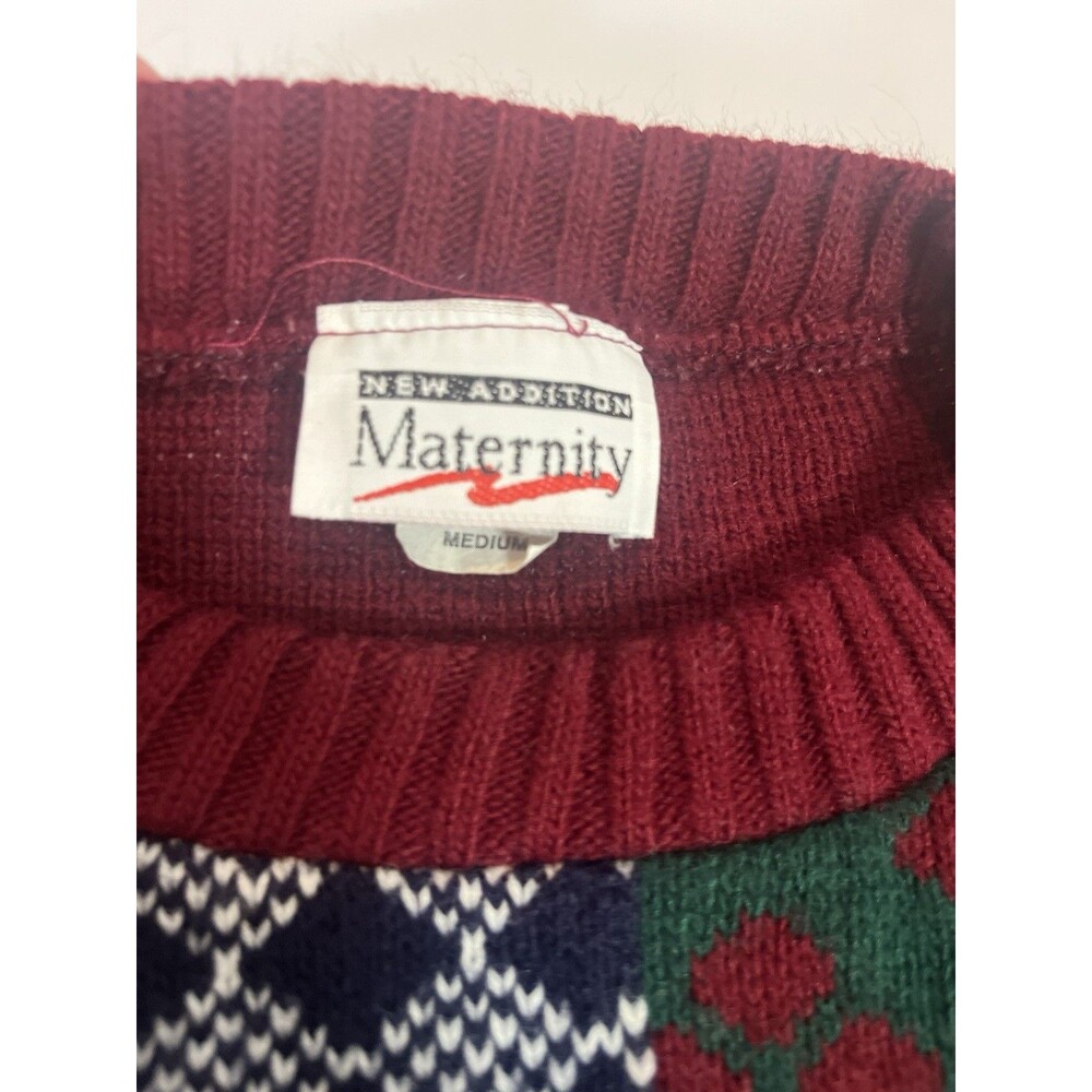 Vintage New Addition Maternity Patchwork Sweater Medium | Burgundy Cottagecore - Picture 5 of 14